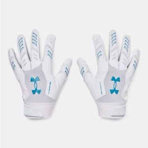 Men's UA F9 Nitro LE Football Gloves Colors: White / Distant Gray / Capri - 100